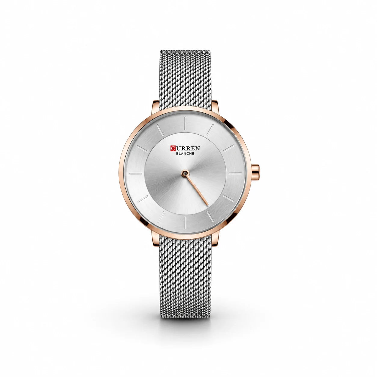 Curren Silver Mesh Rose Gold Minimalist Women Watch Front View Lebanon - ChronoVault