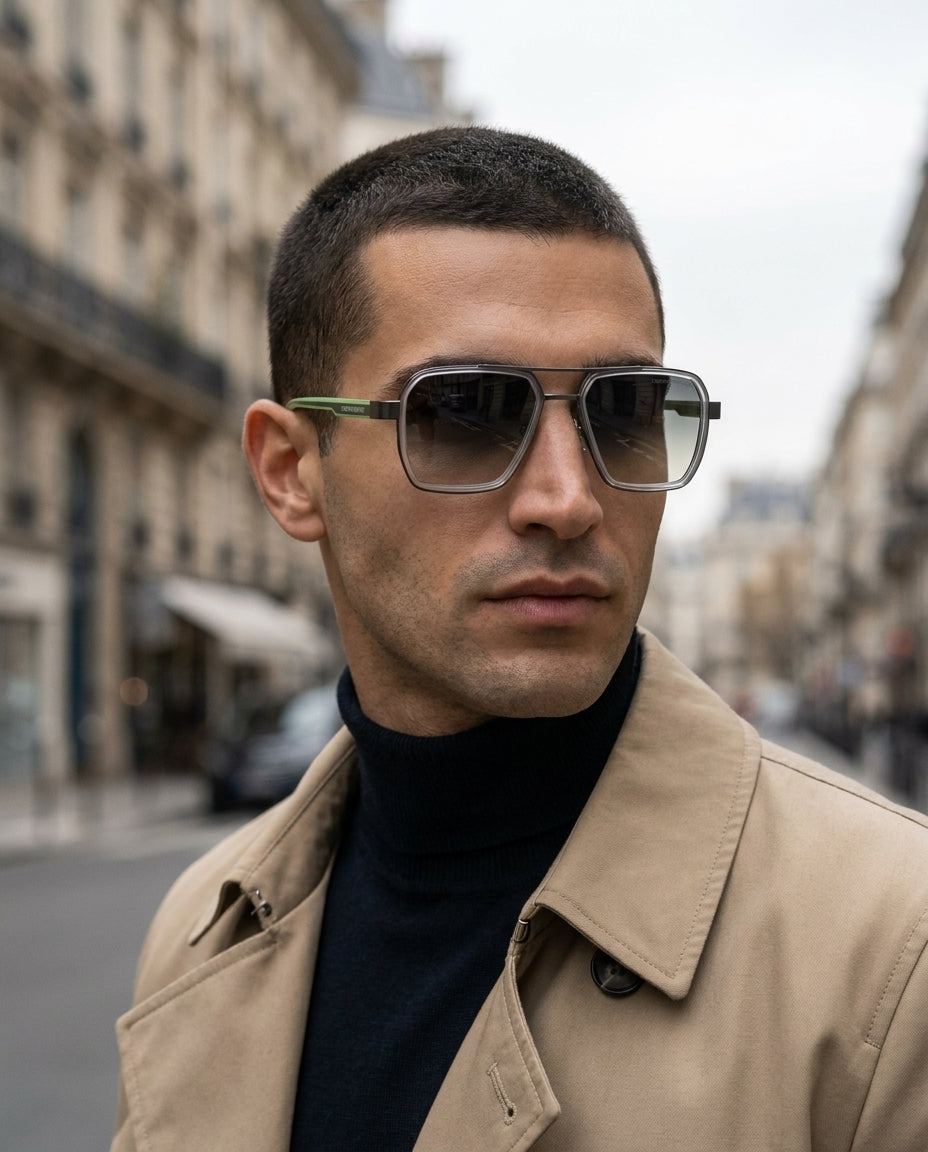 Emporio Armani EA4128 – Transparent Grey sunglasses on male model – ChronoVault Lebanon
