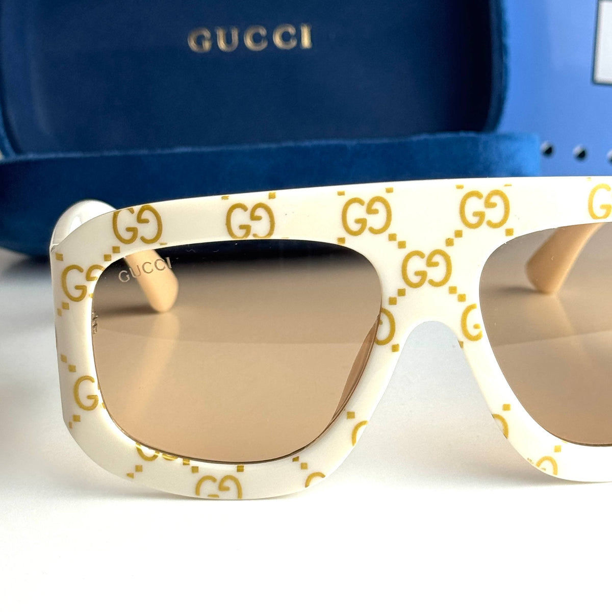 Gucci Oversize White Gold Sunglasses Front View Lebanon - ChronoVault - view 4