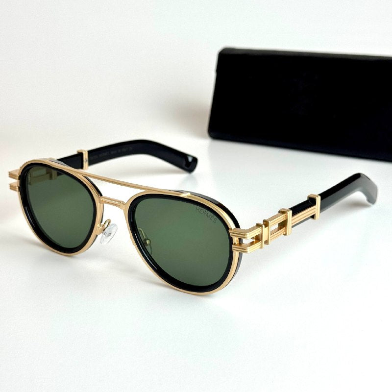 Hermès Round H08S Gold Green Sunglasses Front View Lebanon - ChronoVault - view 3
