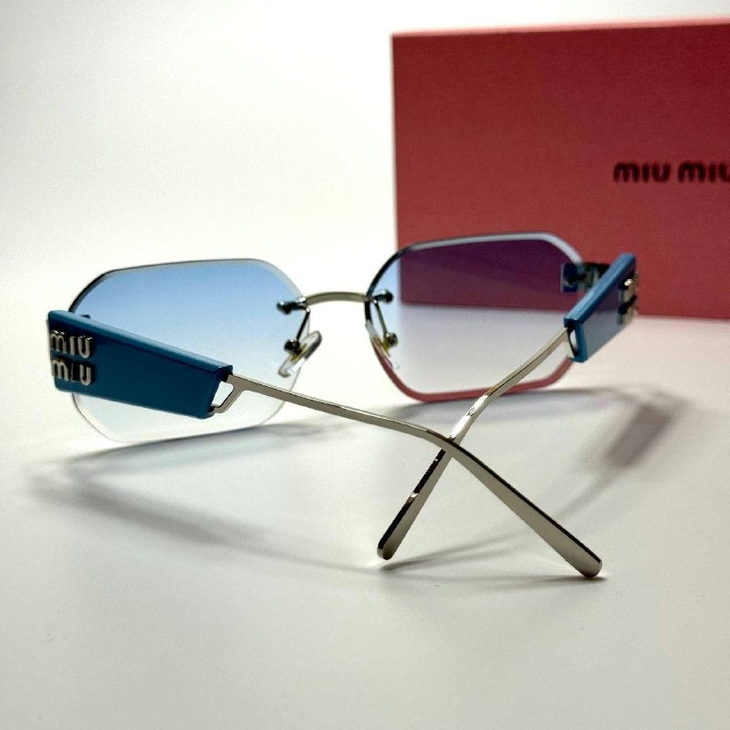Miu Miu Rectangular Rimless SMU13Z Blue Silver women's sunglasses Lebanon - ChronoVault - view 3