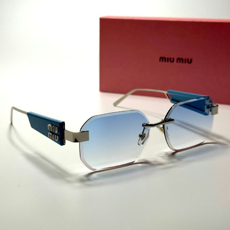 Miu Miu Rectangular Rimless SMU13Z Blue Silver women's sunglasses Lebanon - ChronoVault - view 4