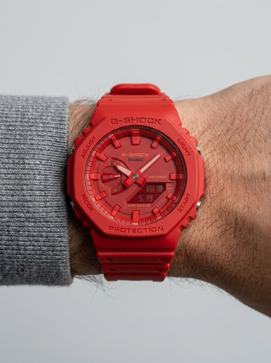 Casio G-SHOCK — Skeleton Red Men's Sport Watch worn on model wrist Lebanon - ChronoVault