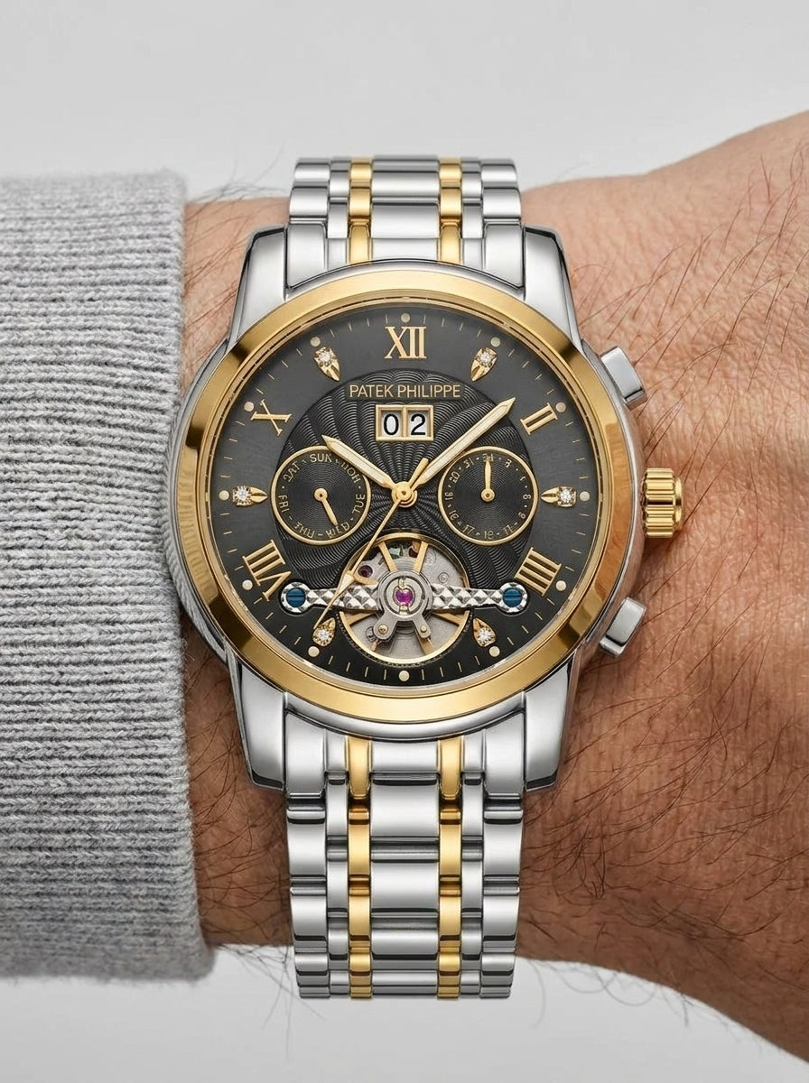 Patek Philippe — Automatic Two-Tone Complication Men's Watch worn on model wrist Lebanon - ChronoVault