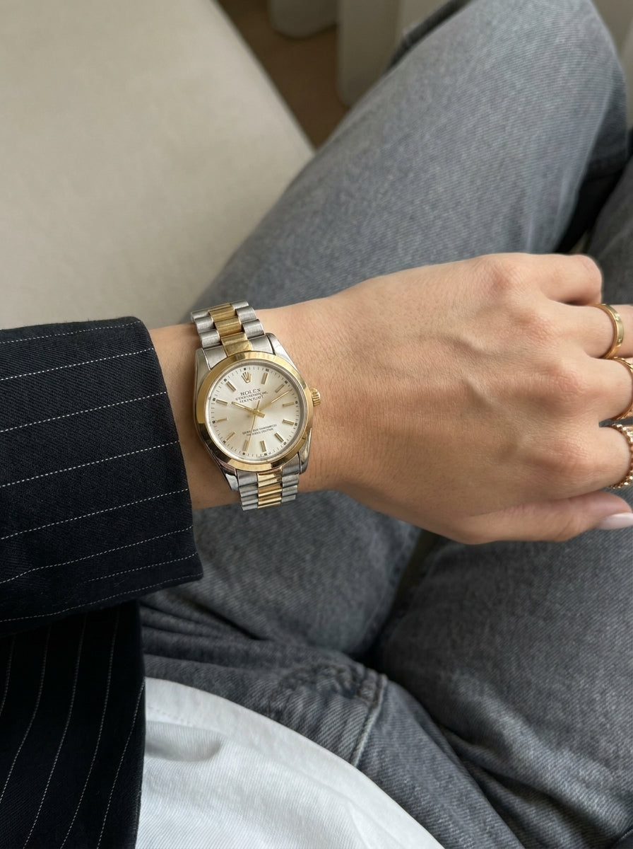 Rolex Datejust RD-3322 — Two-Tone Silver Gold Women's Watch worn on model wrist Lebanon - ChronoVault