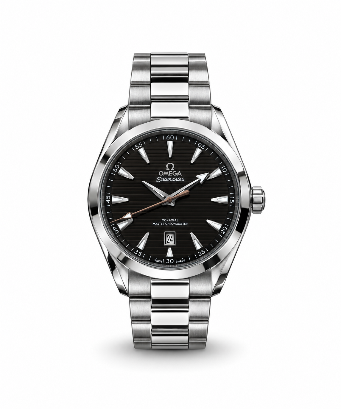 Omega Seamaster Aqua Terra men's watch Lebanon - polished steel case, black horizontal teak dial, rose-gold hands, date window, steel bracelet