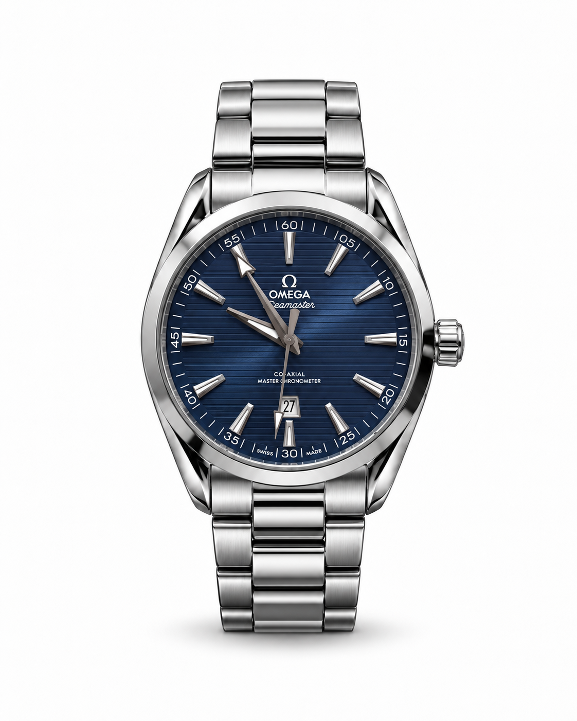 Omega Seamaster Aqua Terra men's watch Lebanon - polished steel case, blue horizontal teak dial, steel hands, date window, steel bracelet