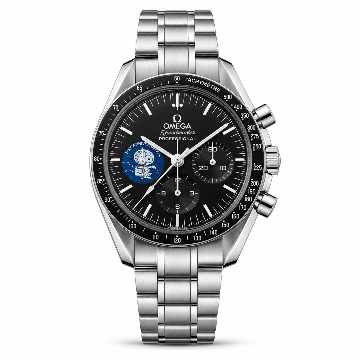 Omega Speedmaster Professional Anniversary Edition chronograph men's watch Lebanon - black dial, steel bracelet, blue commemorative subdial