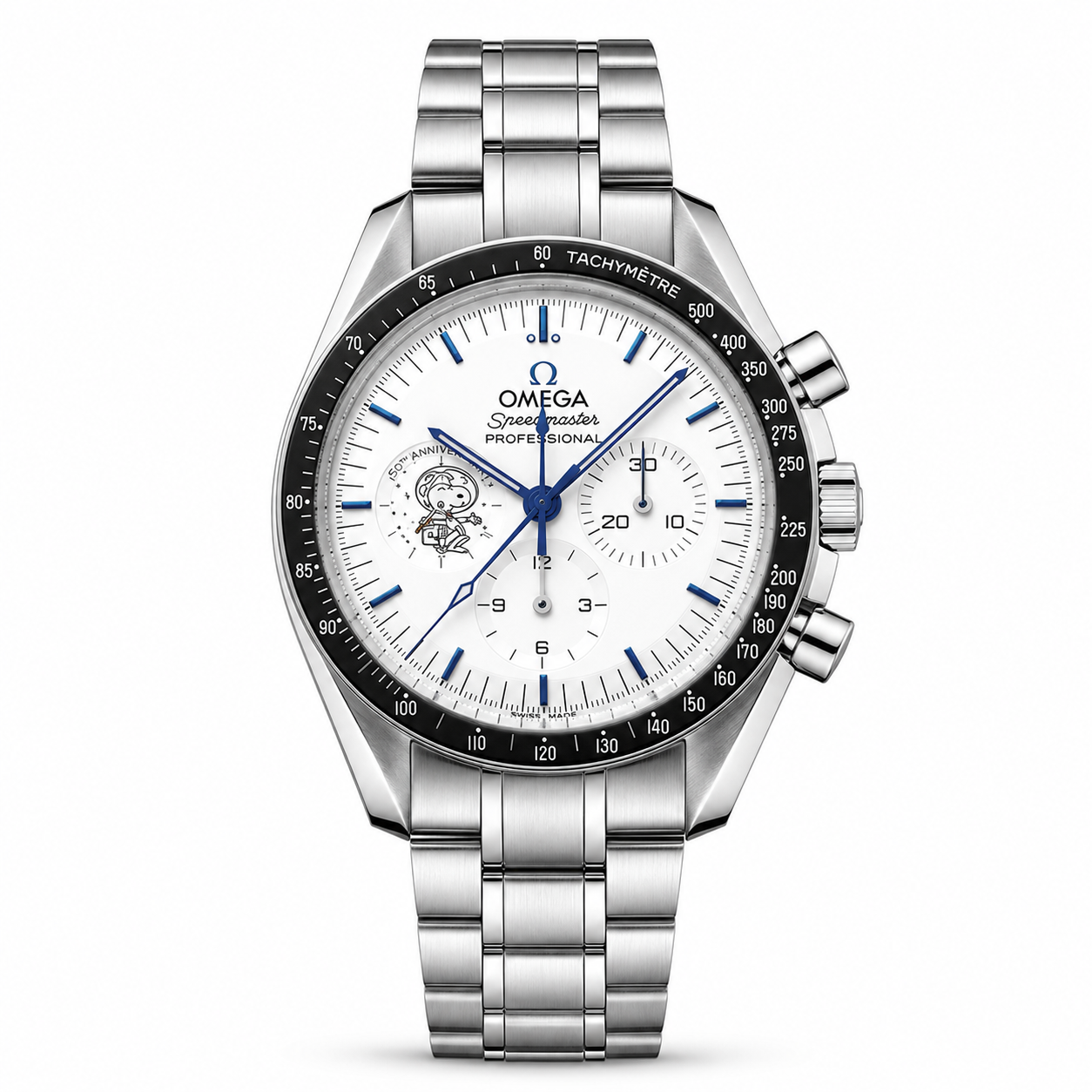 Omega Speedmaster Professional Anniversary Edition men's watch Lebanon - white dial, blue hands, steel bracelet, commemorative motif