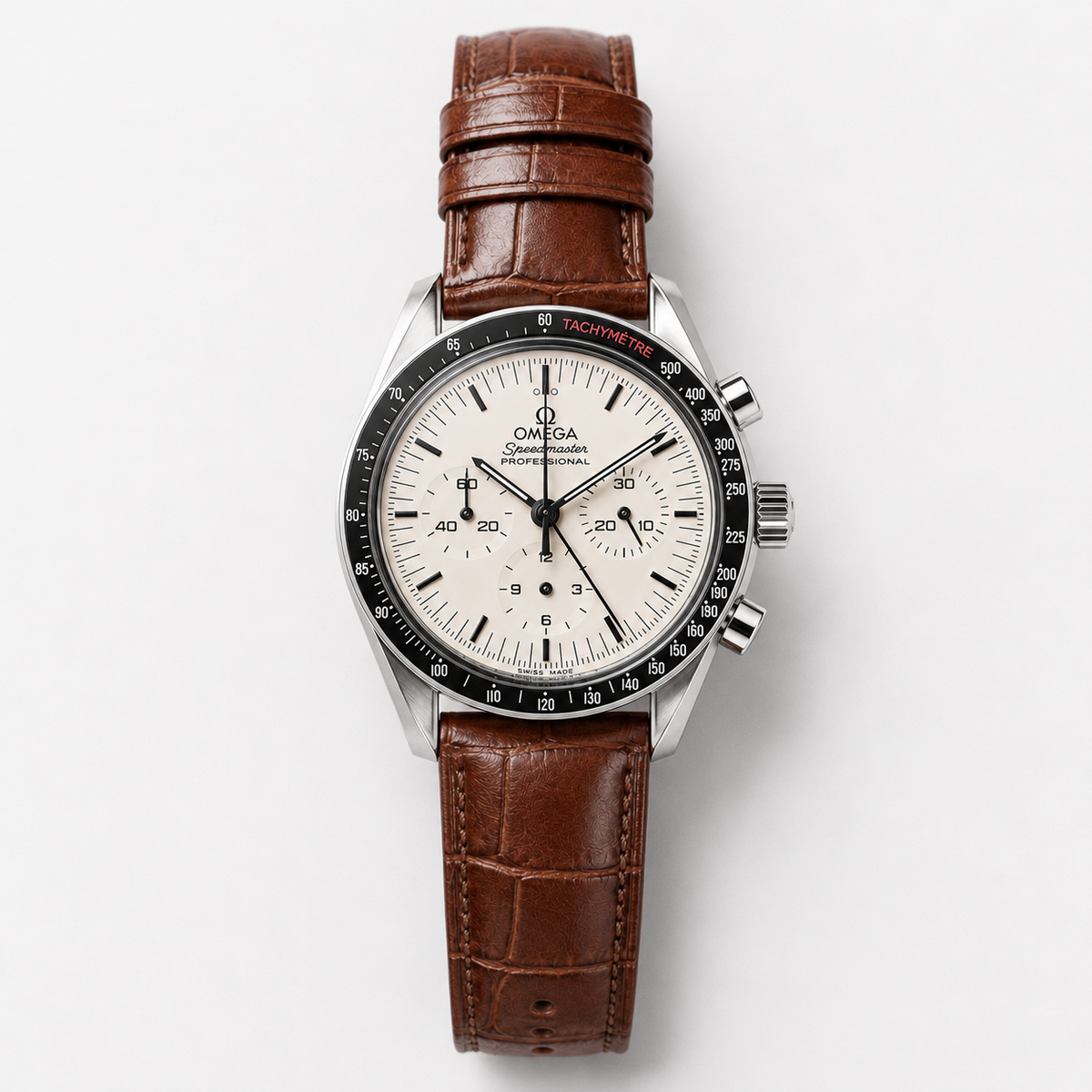 Omega Speedmaster Professional Moonwatch men's watch Lebanon - steel case, cream dial, tachymeter bezel, brown leather strap