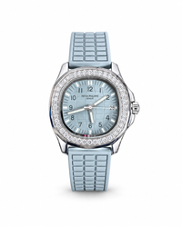 Patek Philippe Aquanaut Luce women's watch Lebanon - steel rounded-octagonal case, diamond bezel, ice-blue embossed dial with Arabic numerals, light-blue rubber strap