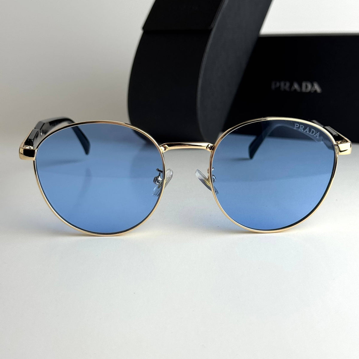 Prada Milano Round Gold Blue Sunglasses Front View Lebanon - ChronoVault - view 4