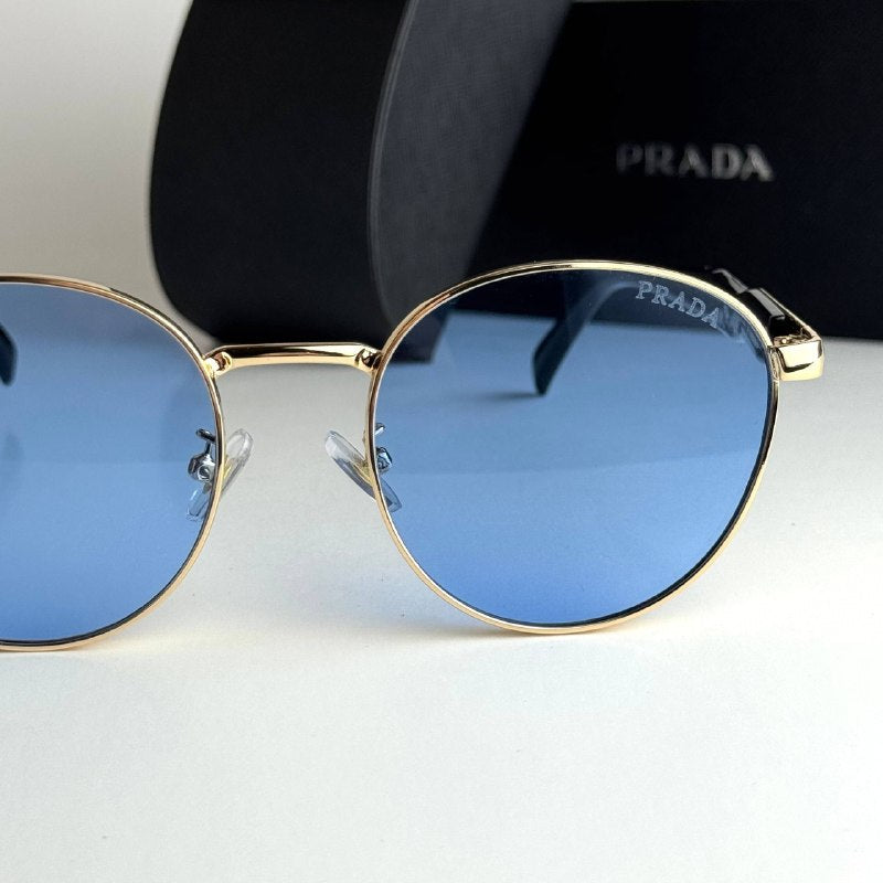 Prada Milano Round Gold Blue Sunglasses Front View Lebanon - ChronoVault - view 5