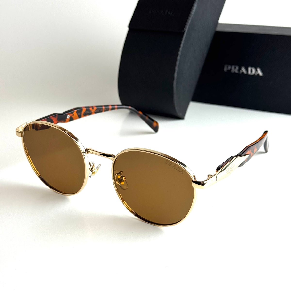 Prada Milano Round Gold Brown Sunglasses Front View Lebanon - ChronoVault - view 3