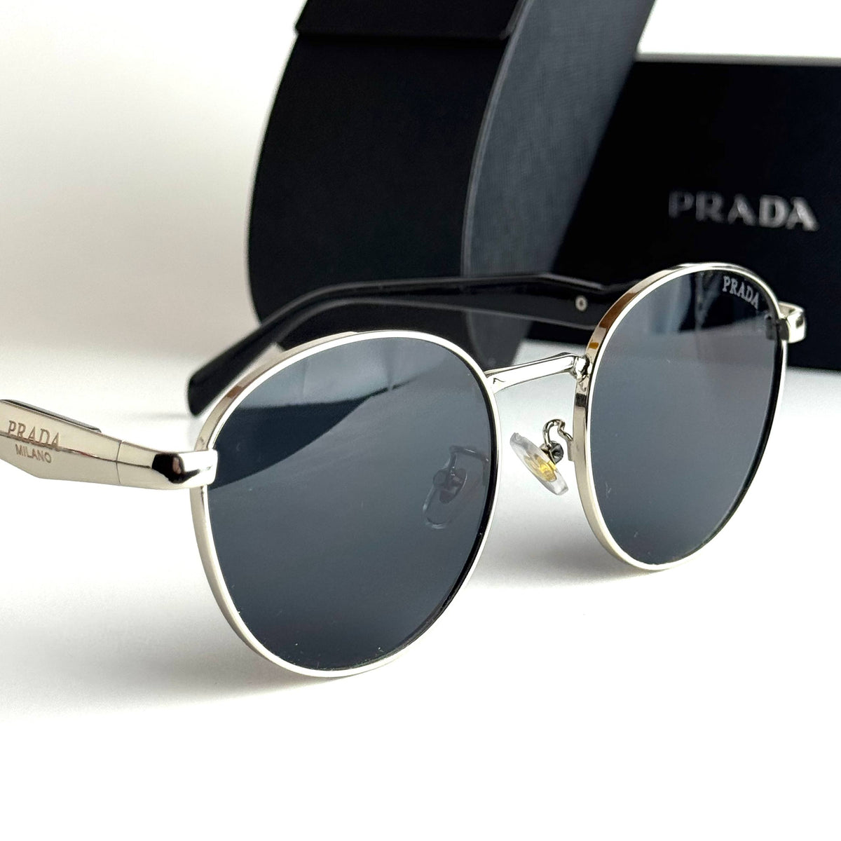 Prada Milano Round Silver Black Sunglasses Front View Lebanon - ChronoVault - view 3
