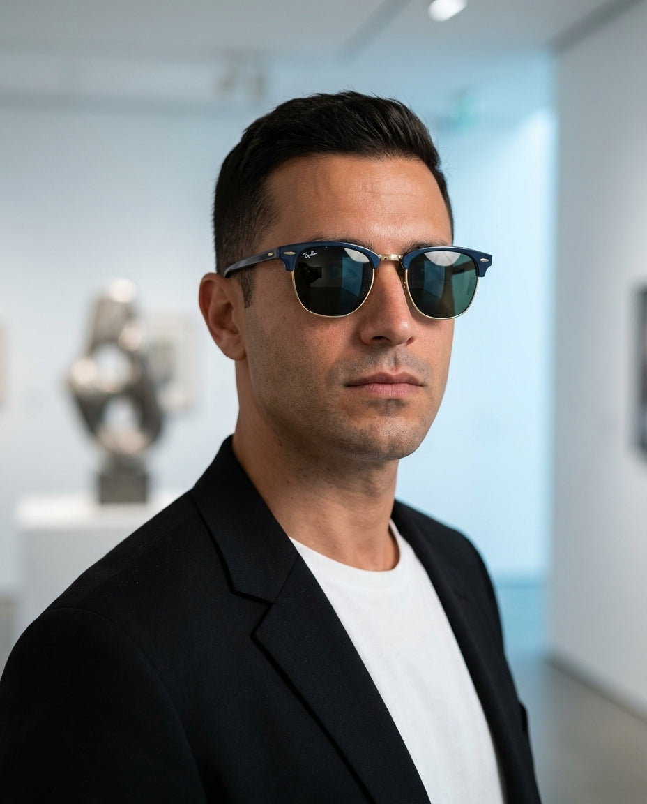Ray-Ban Clubmaster – Gold Black sunglasses worn by male model – ChronoVault Lebanon