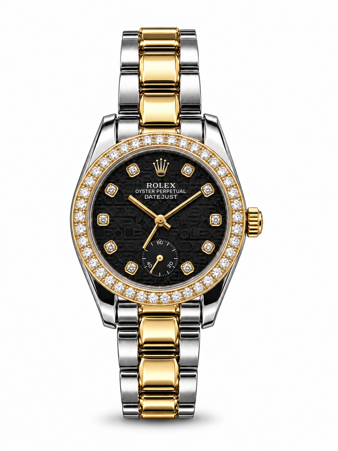 Rolex Datejust 34mm women's watch Lebanon - two-tone steel and gold case with diamond bezel, black logo-motif dial with diamond markers, two-tone Oyster bracelet
