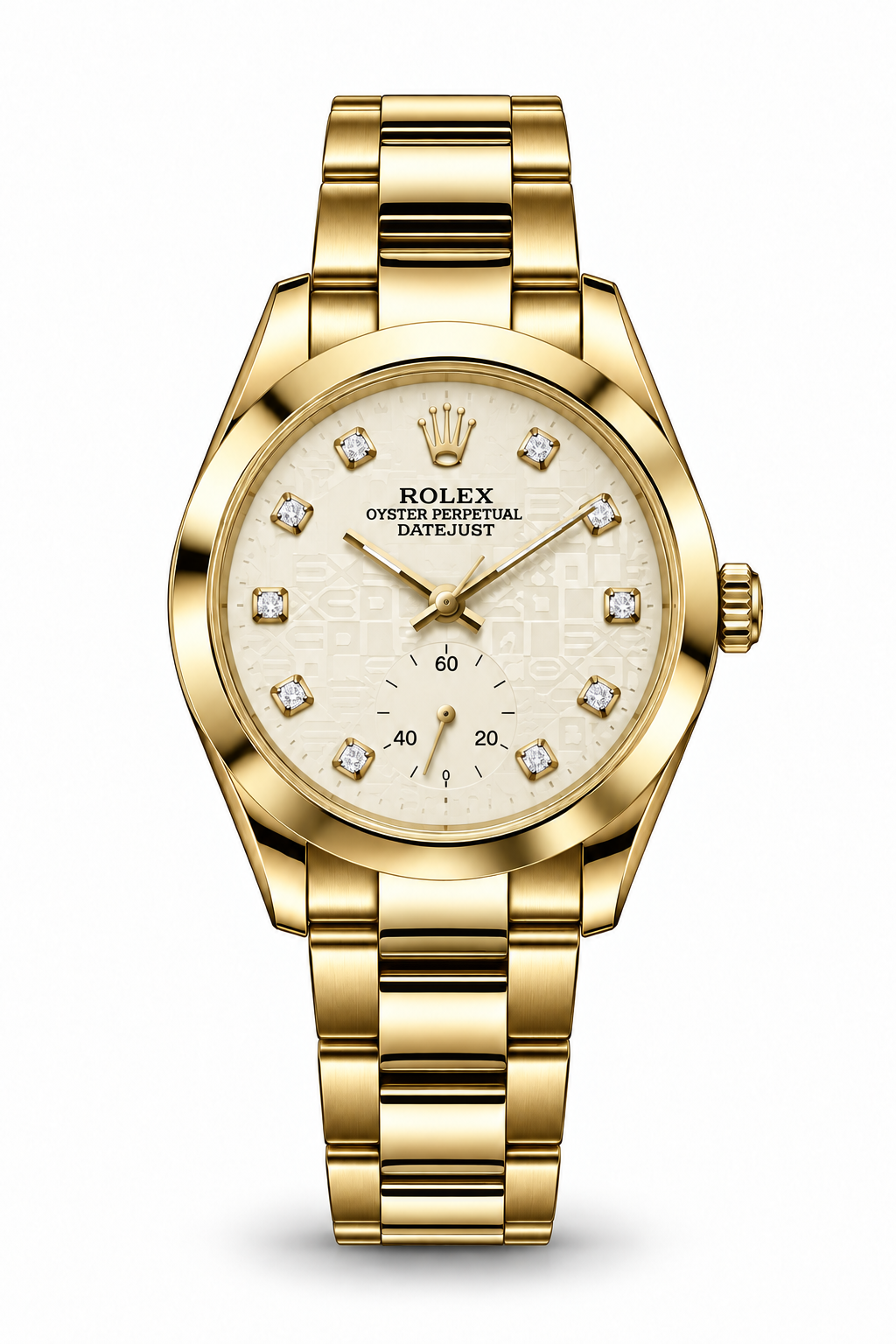 Rolex Datejust 34mm women's watch Lebanon - yellow gold case with smooth bezel, cream logo-motif dial with diamond markers, gold Oyster bracelet