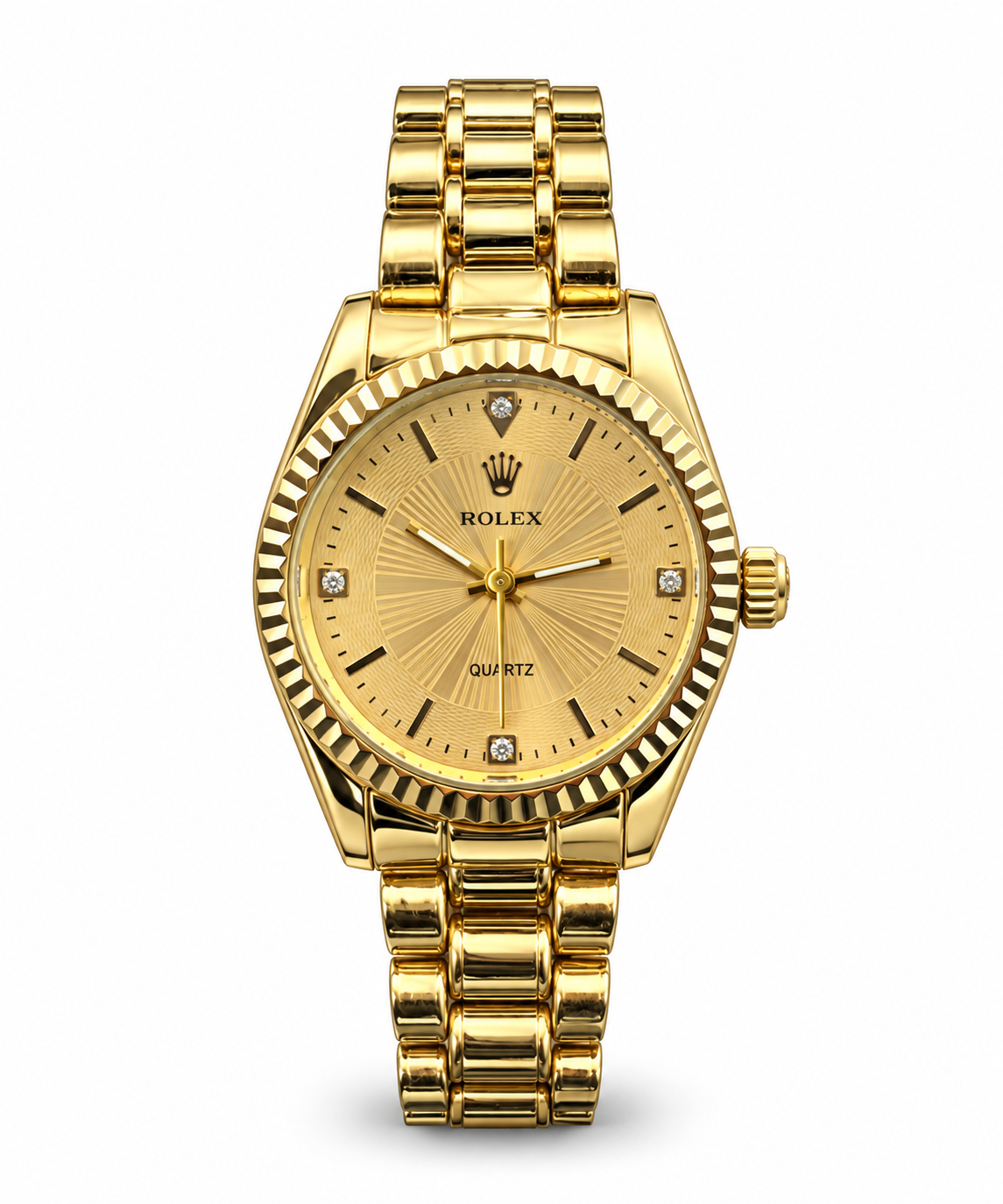 Rolex Datejust 34mm women's watch Lebanon - yellow gold case with fluted bezel, gold sunray dial with diamond markers, gold link bracelet