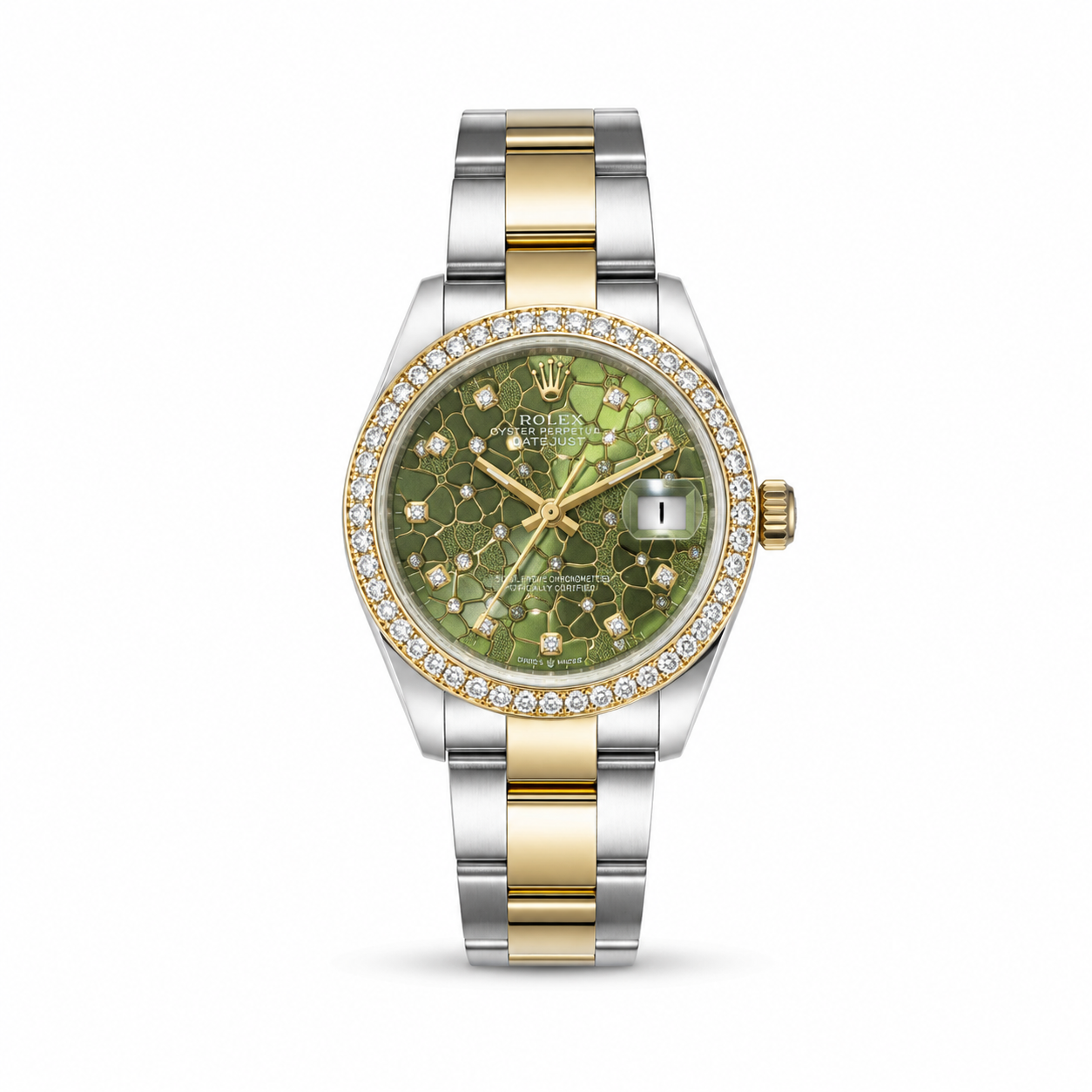 Rolex Datejust 36mm women's watch Lebanon - two-tone Oyster bracelet, green floral diamond dial, diamond bezel
