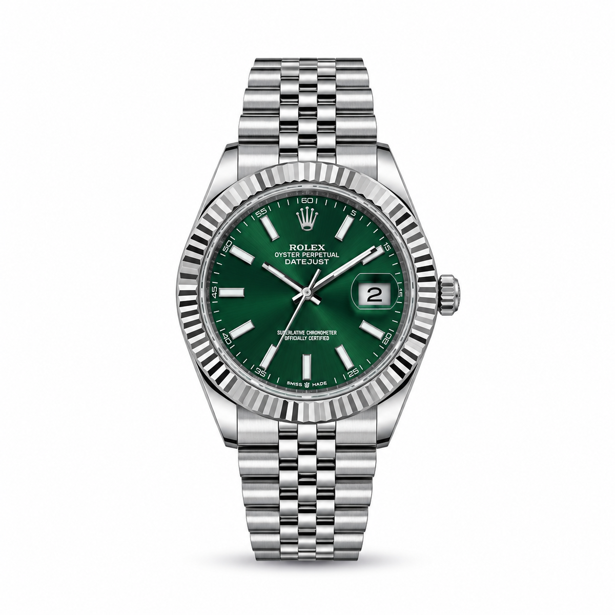Rolex Datejust 41mm men's watch Lebanon - stainless steel jubilee bracelet, green sunray dial with baton markers, fluted bezel