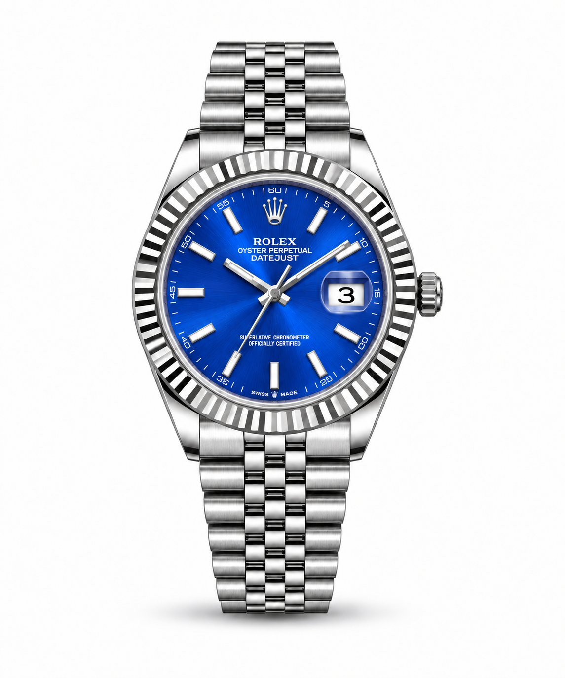 Rolex Datejust 41mm men's watch Lebanon - stainless steel case, blue sunburst dial, fluted bezel, date with cyclops lens, five-link Jubilee bracelet