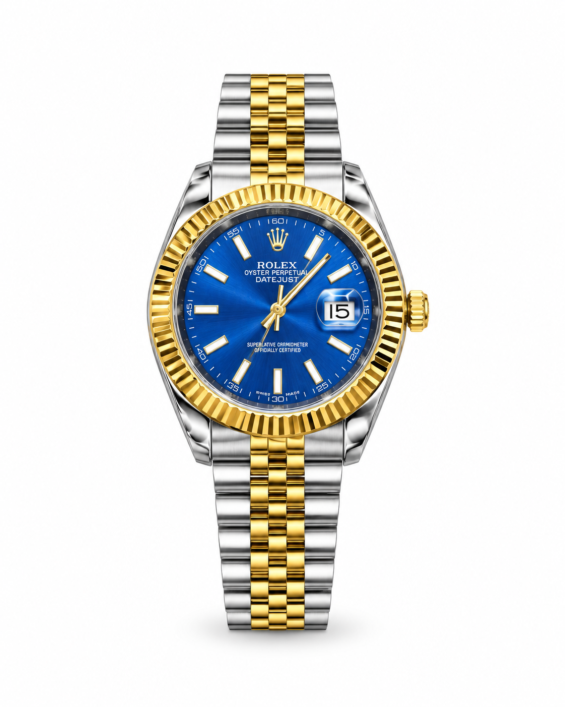 Rolex Datejust 41mm men's watch Lebanon - two-tone steel and gold case, blue sunburst dial with gold markers, fluted gold bezel, date with cyclops lens, two-tone Jubilee bracelet