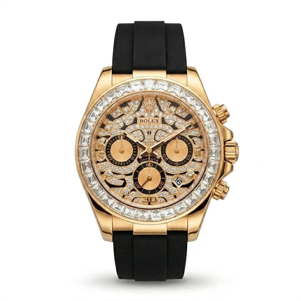 Rolex Cosmograph Daytona Eye of the Tiger Gold Diamond Dial Men Watch Front View Lebanon - ChronoVault