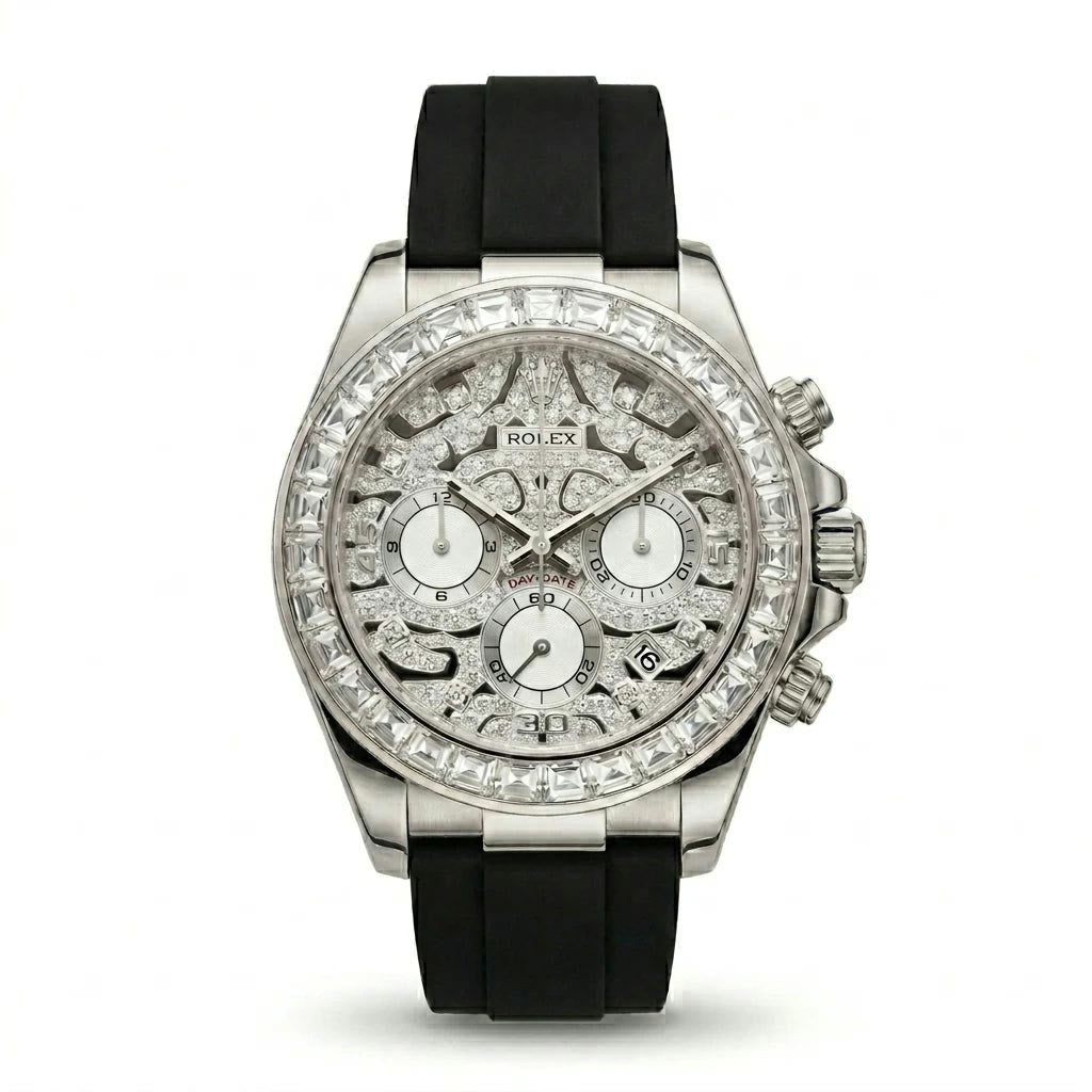 Rolex Cosmograph Daytona Eye of the Tiger Silver Diamond Dial Men Watch Front View Lebanon - ChronoVault