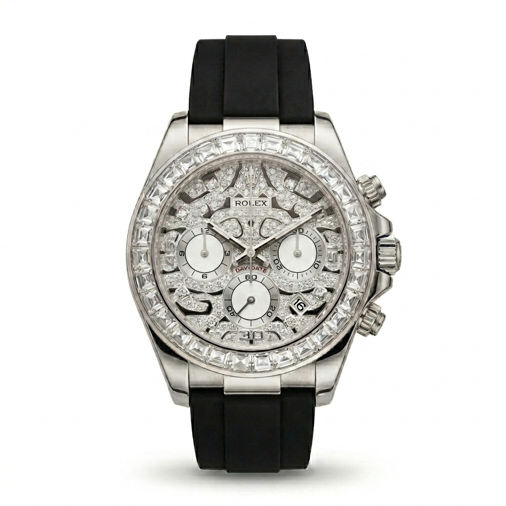 Rolex Cosmograph Daytona Eye of the Tiger Silver Diamond Dial Men Watch Front View Lebanon - ChronoVault