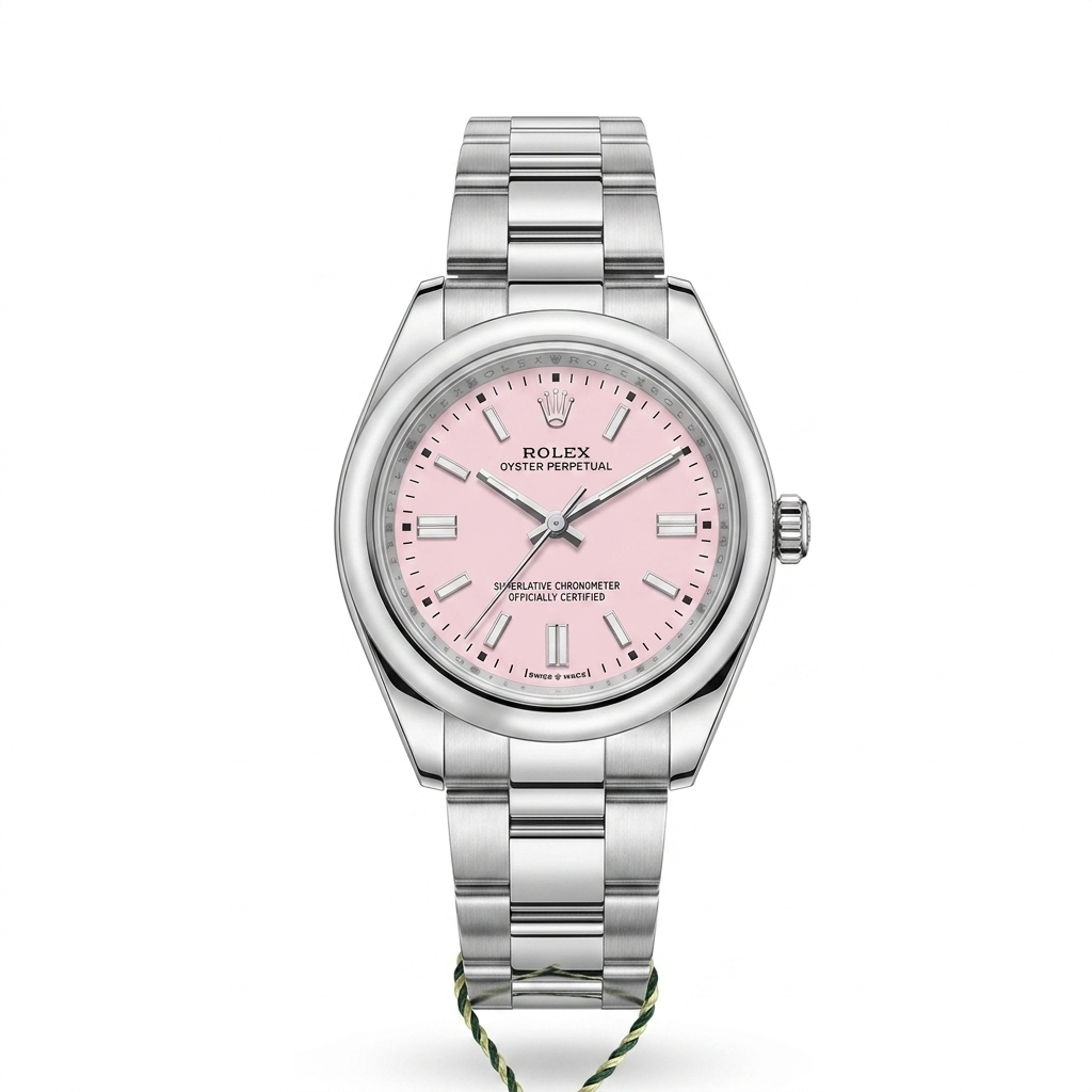 Rolex Oyster Perpetual Steel Pink Dial Men Watch Front View Lebanon - ChronoVault