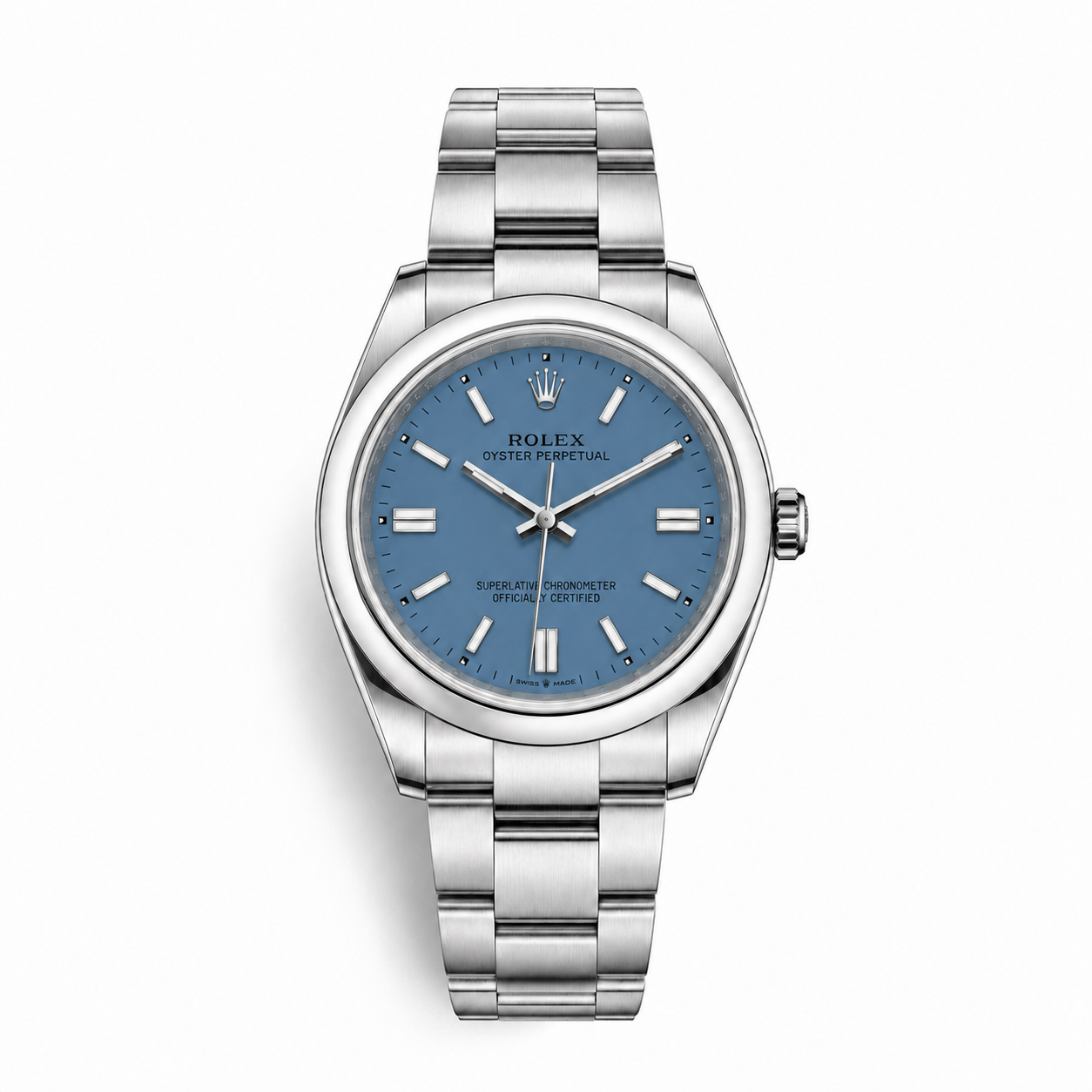 Rolex Oyster Perpetual Steel Blue Dial Men Watch Front View Lebanon - ChronoVault