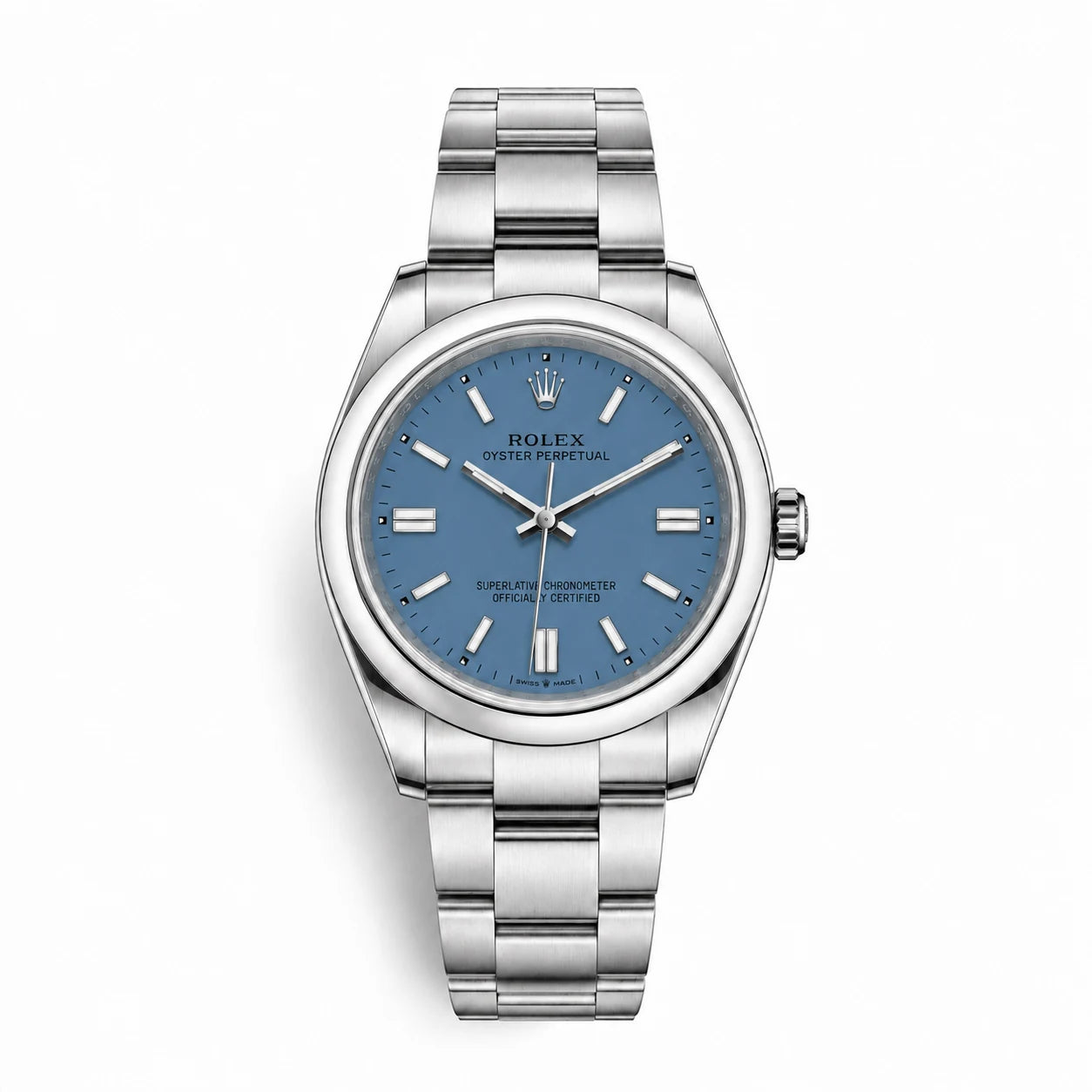 Rolex Oyster Perpetual Steel Blue Dial Men Watch Front View Lebanon - ChronoVault