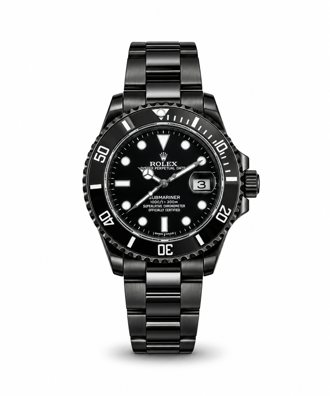 Rolex Submariner Date men's watch Lebanon - black PVD case and Oyster bracelet, black dial with luminous markers, black ceramic rotating bezel, date with cyclops lens