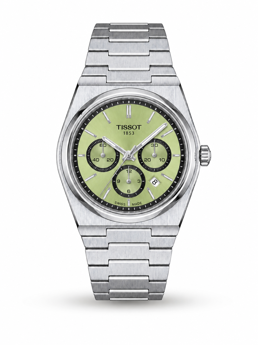 Tissot PRX Chronograph men's watch Lebanon - mint green pistachio dial with black counters, integrated steel bracelet