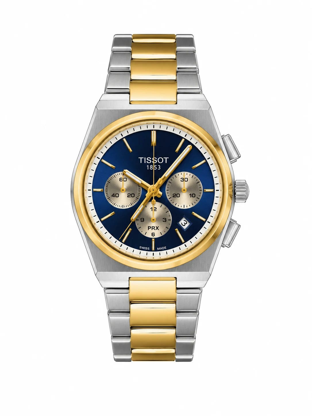 Tissot PRX Chronograph Two-Tone Gold & Steel Blue Dial Men Watch Front View Lebanon - ChronoVault