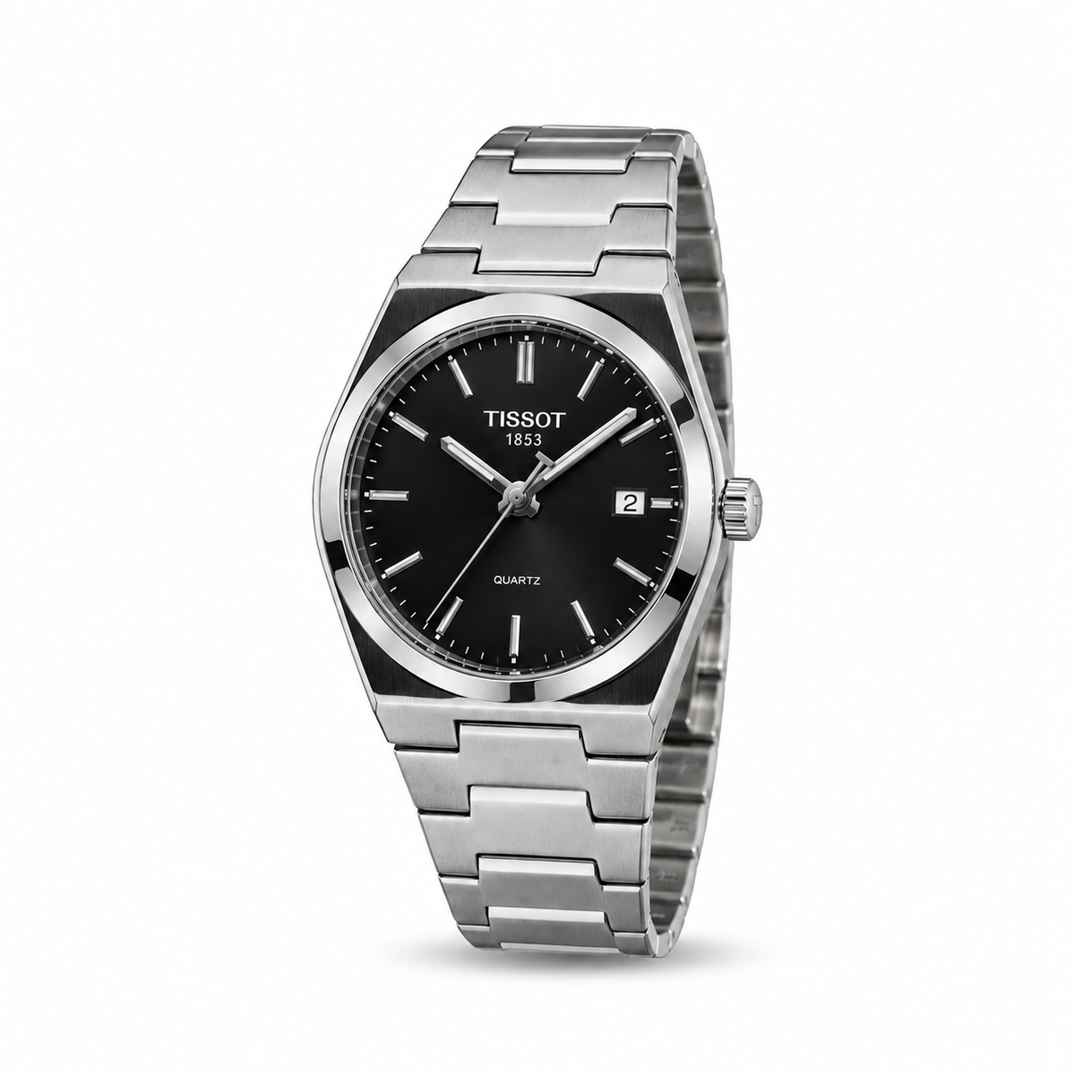 Tissot PRX Quartz men's watch Lebanon - steel case, black sunray dial with baton markers, date window, integrated steel bracelet