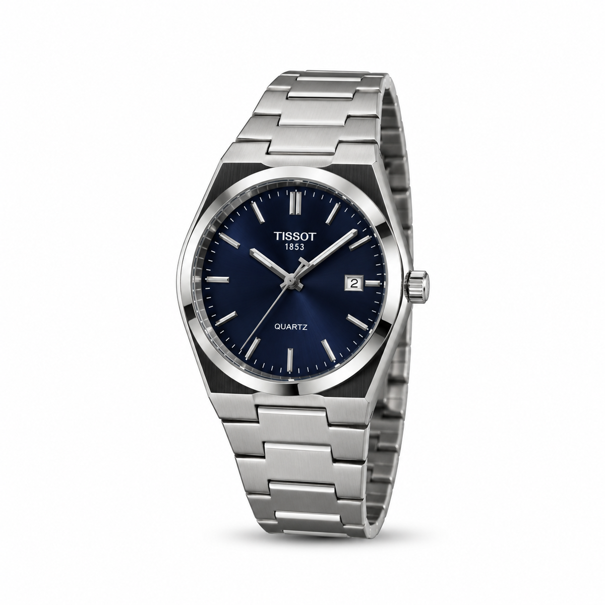 Tissot PRX Quartz men's watch Lebanon - steel case, deep blue sunray dial with baton markers, date window, integrated steel bracelet